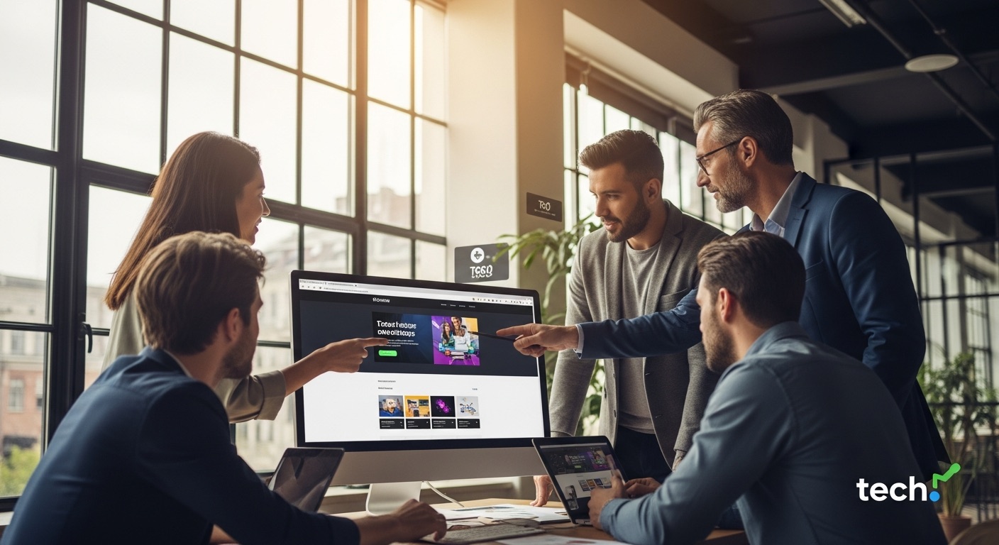 Craft-focused website team reviewing layouts and messaging together